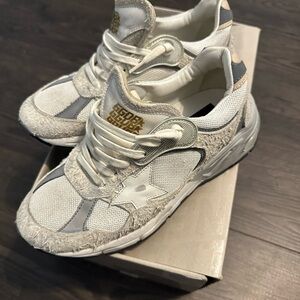 Golden Goose White and Silver Sneakers with Star Accent
